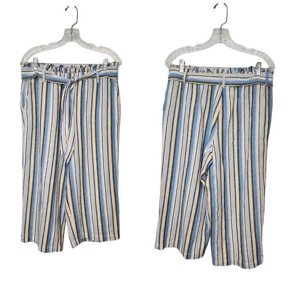 Fever Womens Wide Leg Paperbag Elastic Waist Multicor Blue Stripe Pants Size L - Picture 1 of 5